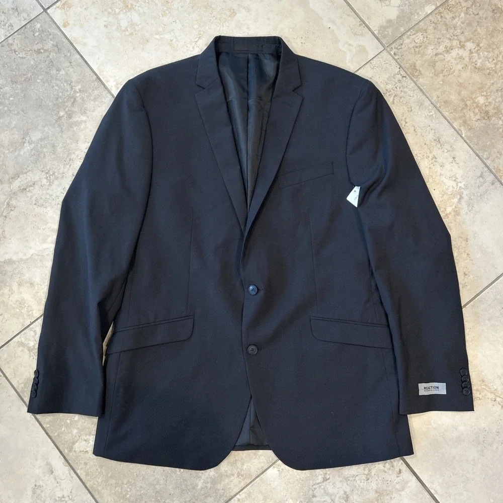 Kenneth Cole Reaction Suit Jacket Mens 44L Charcoal Grey Two Button Blazer New